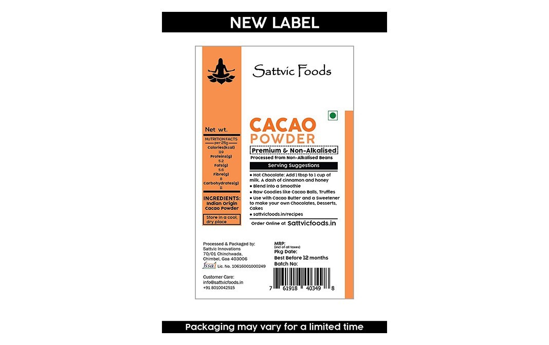 Sattvic foods Raw Cacao Powder    Pack  100 grams